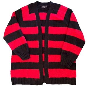 Lane Bryant Size 22/24 Cozy Striped Open Front Cardigan Sweater Red Black Winter